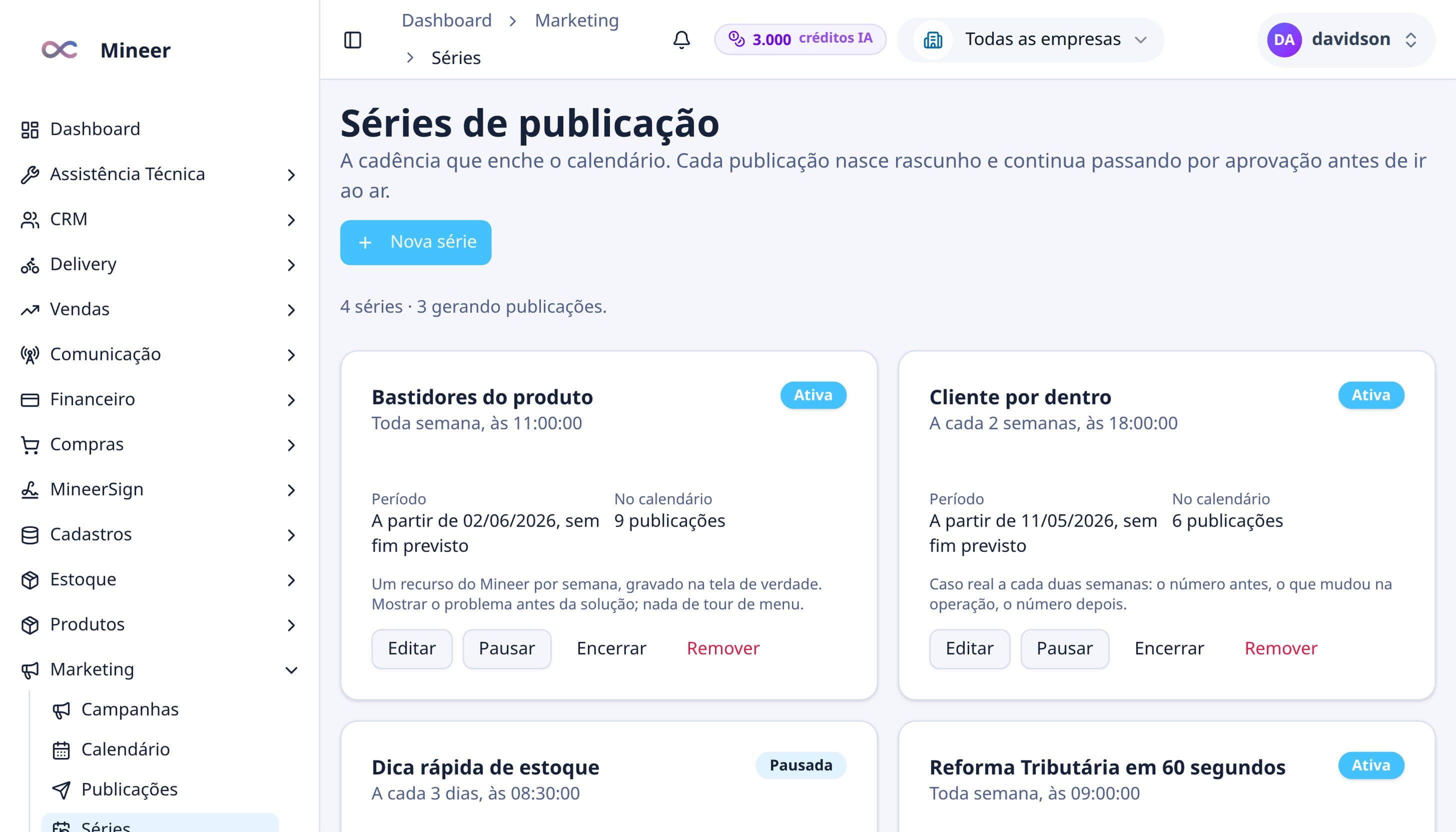 Crie as séries com cadência e briefing