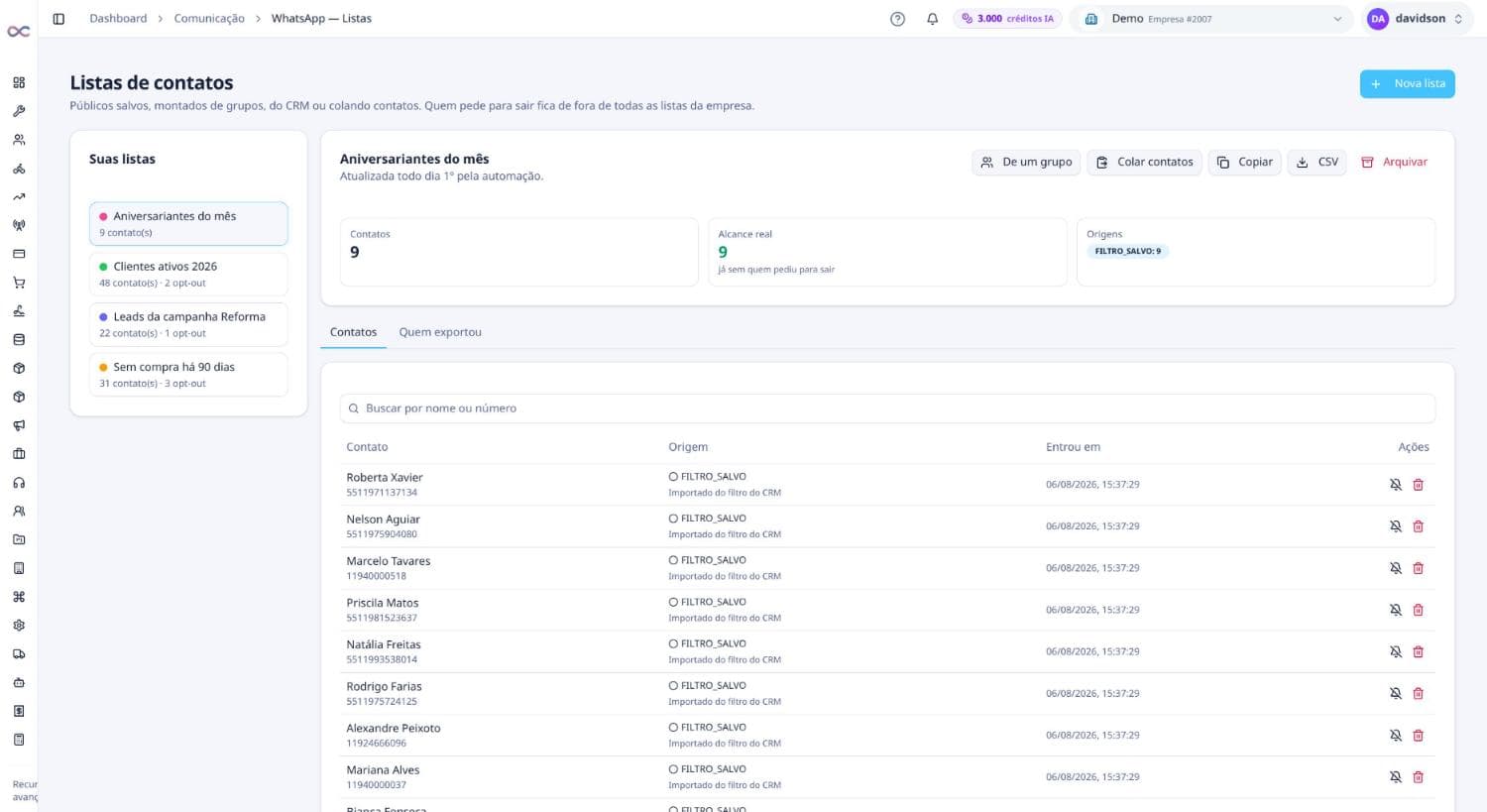 Listas de contato com alcance real e opt-out