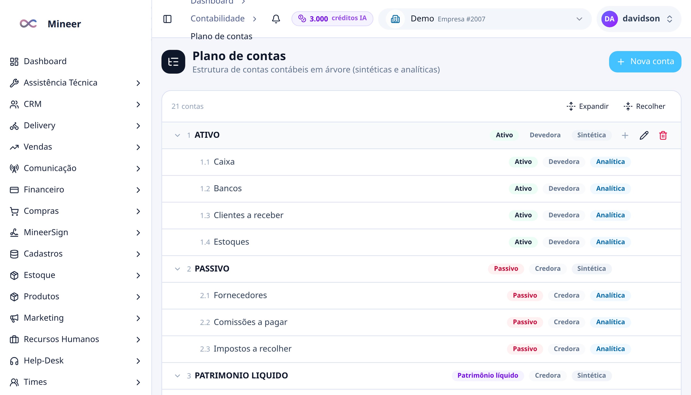 Plano de contas em árvore