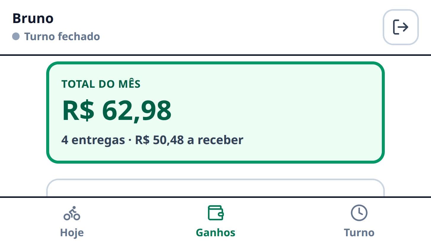 O entregador vê o que já ganhou