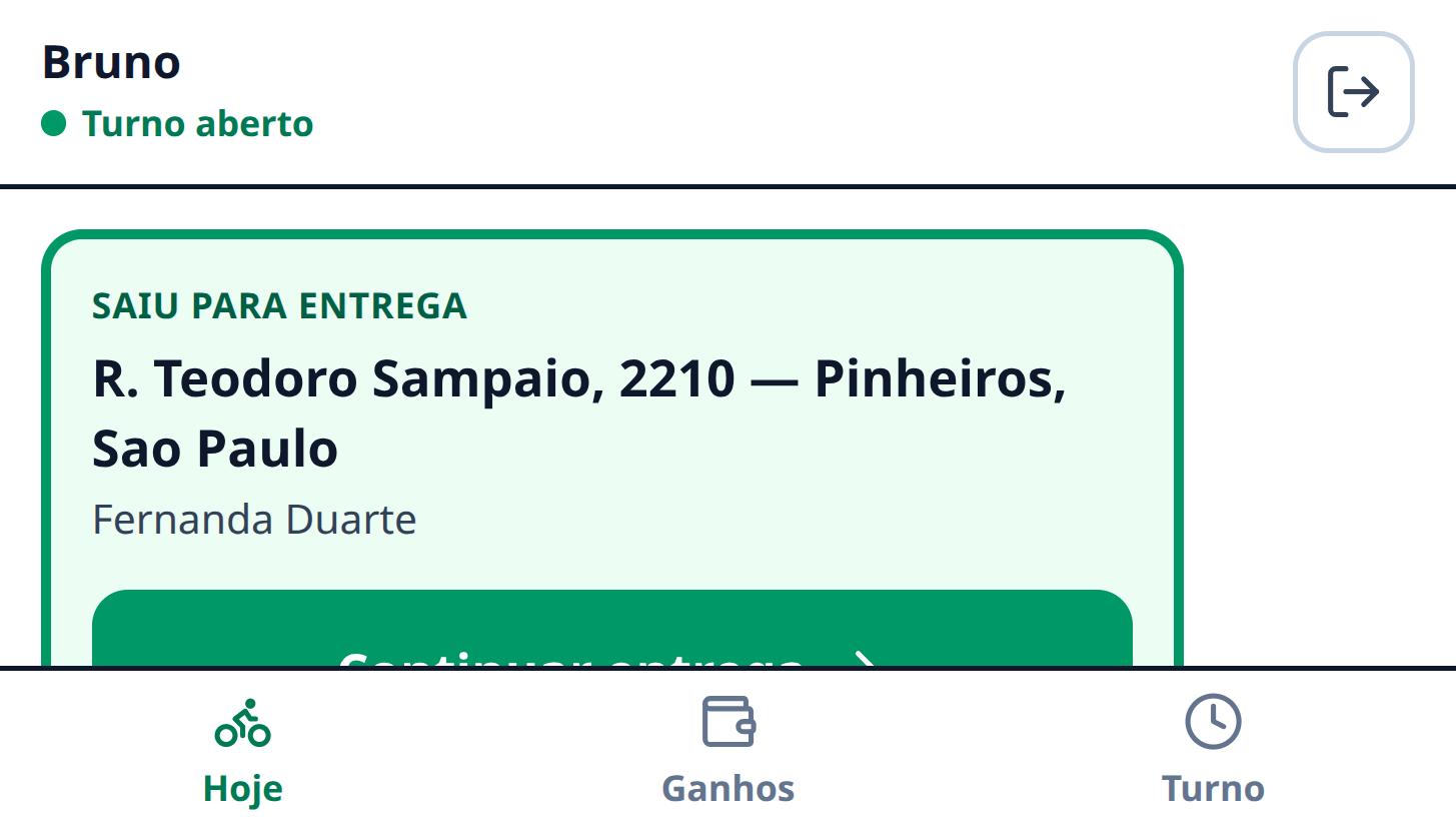 Portal do entregador com a corrida do dia