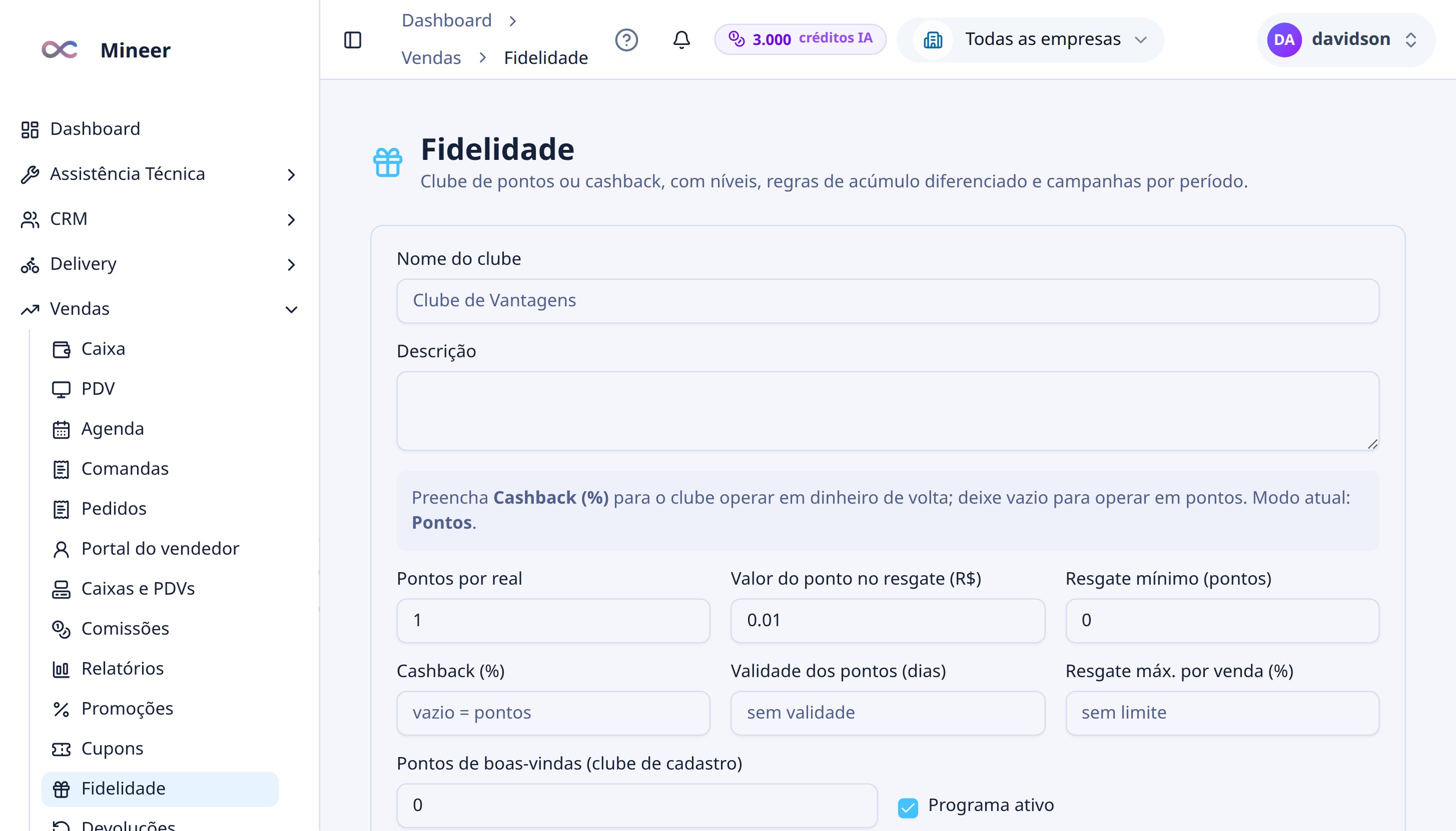 Programa de fidelidade