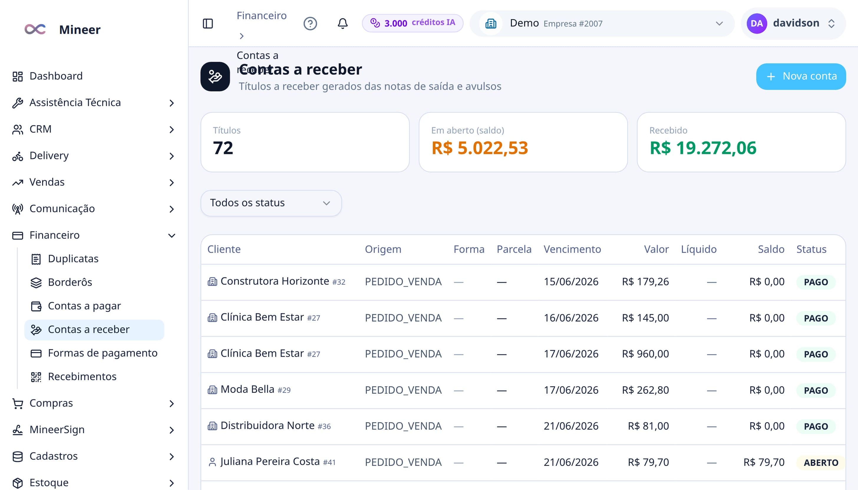 Comissão, repasse e caixa