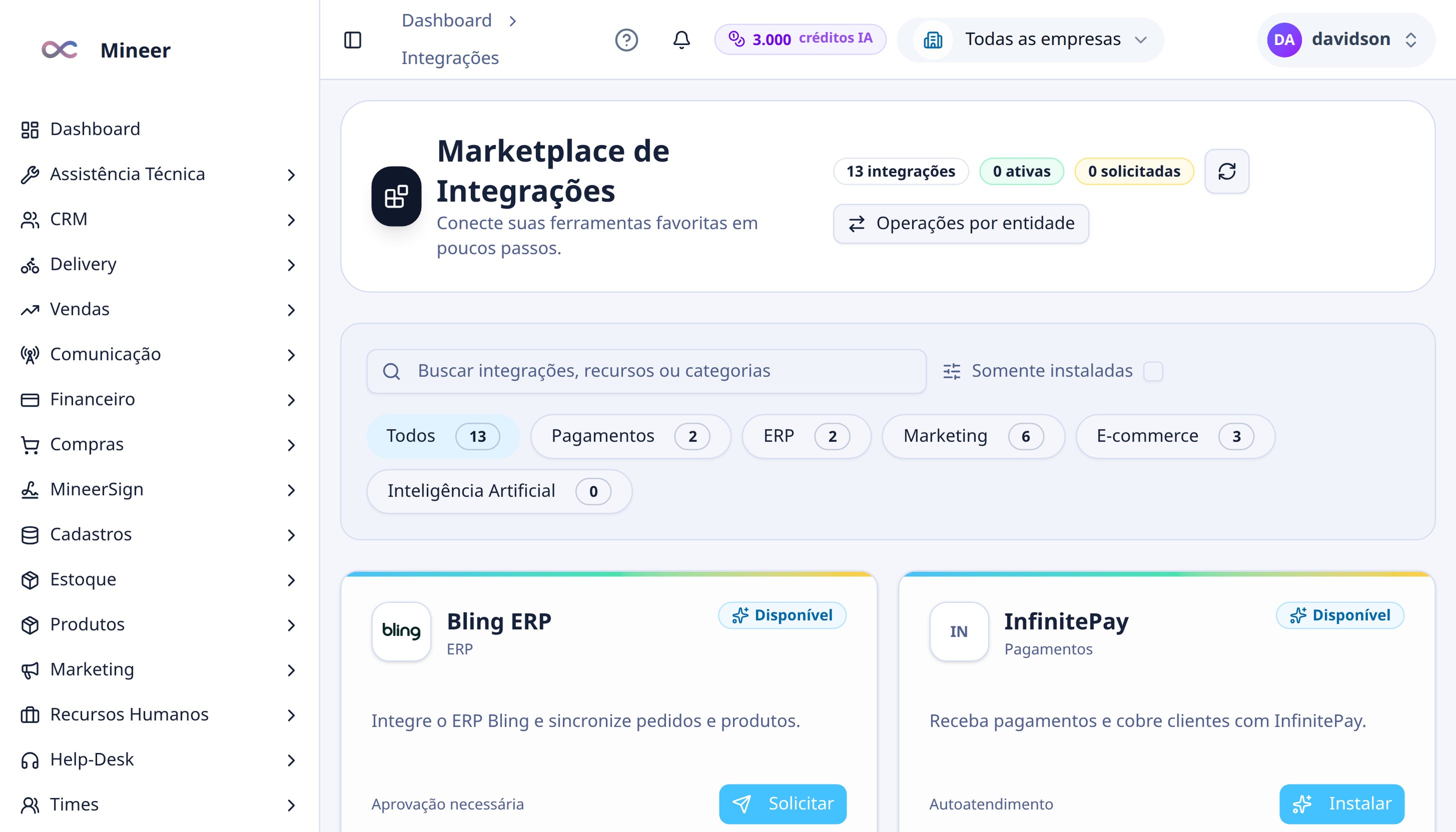 Marketplace de integrações