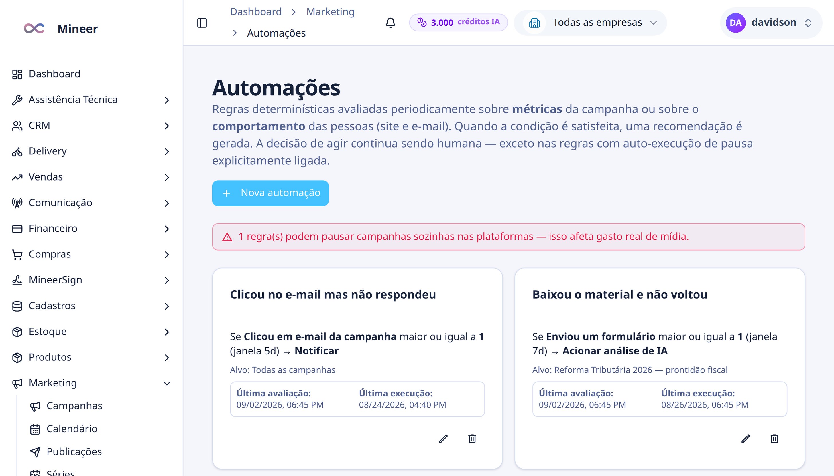 Automações por regra