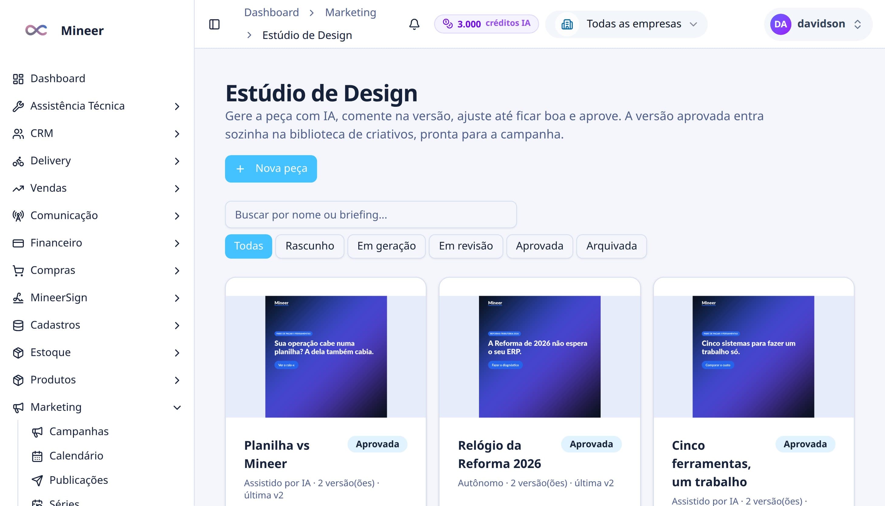 Configure a marca uma vez