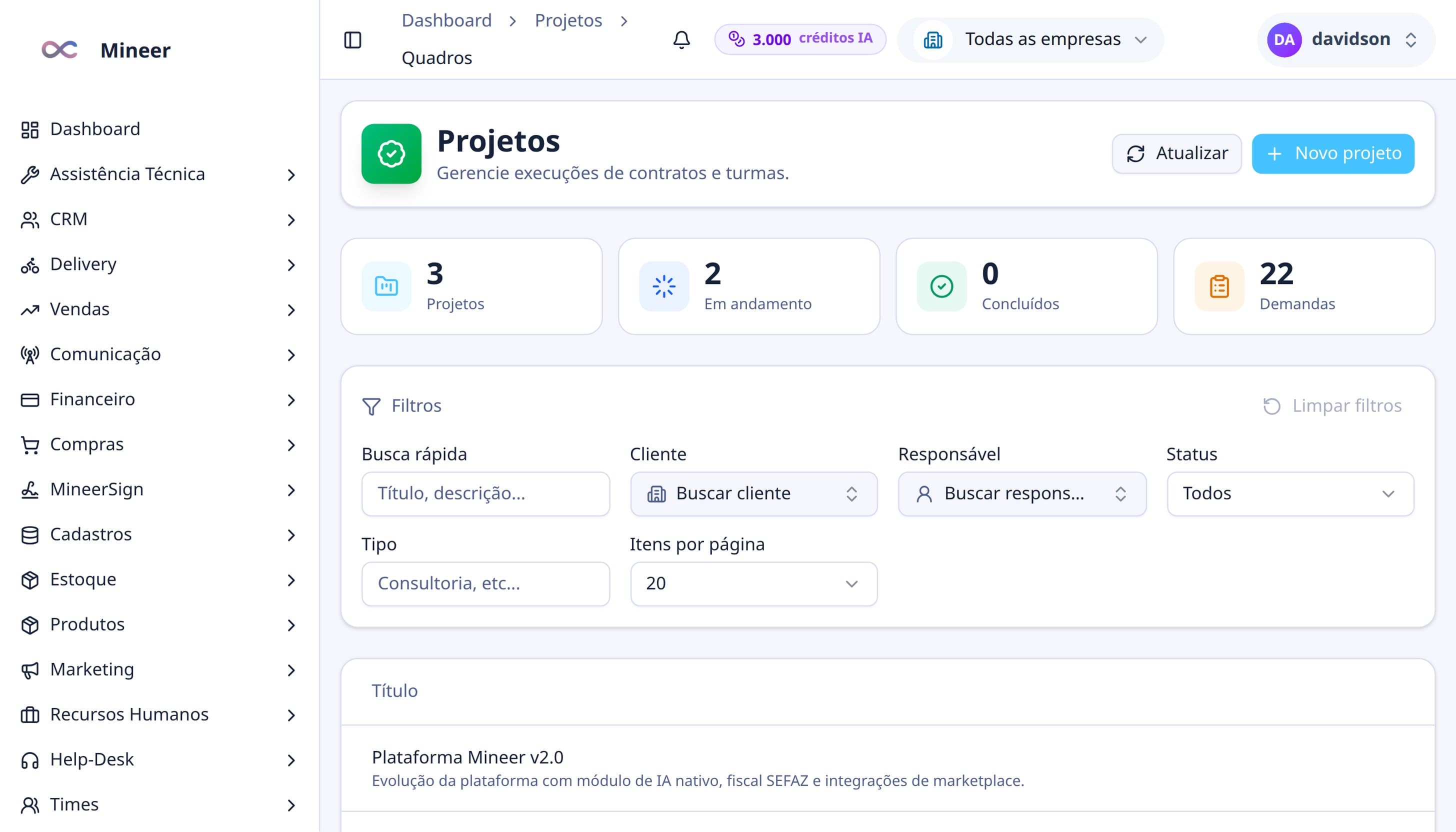 Crie o projeto com a estrutura pronta