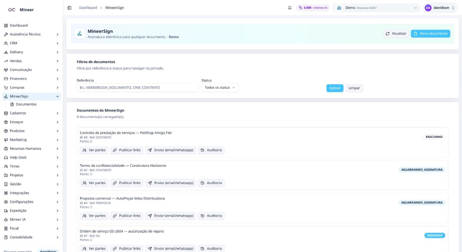 O documento nasce no sistema e volta assinado para ele